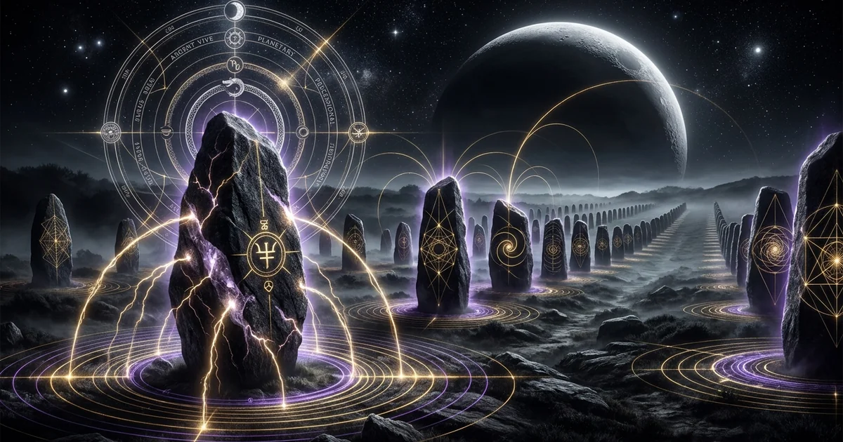 Cover illustration for treatise: Carnac Alignments Menhirs Rows Megalithic Lunar Tracking
