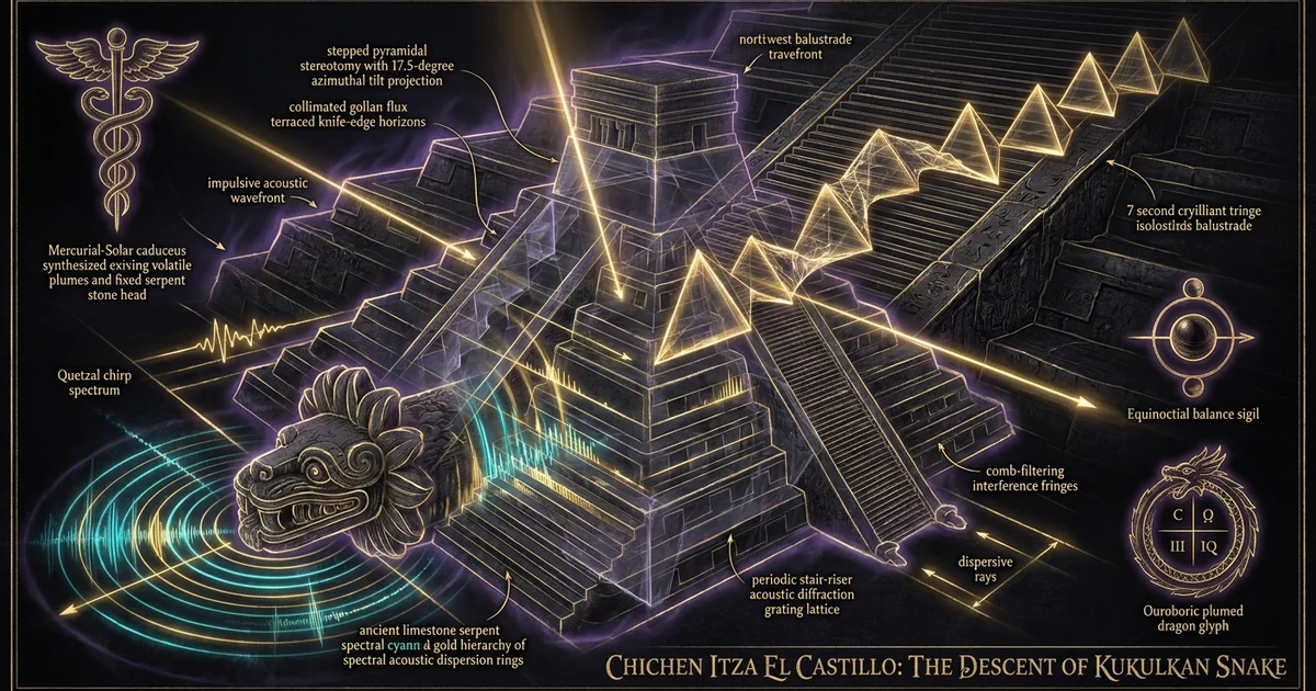 Cover illustration for treatise: Chichen Itza El Castillo Equinox Shadow Feathered Serpent