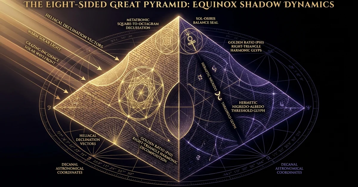 Cover illustration for treatise: Eight Sided Great Pyramid Concavity Equinox Shadow