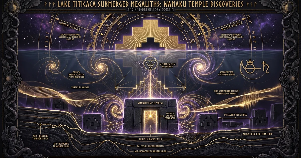 Cover illustration for treatise: Lake Titicaca Submerged Temple Akakor Expeditions Underwat