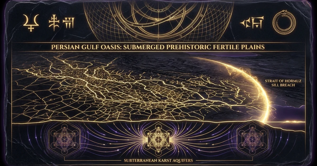 Cover illustration for treatise: Persian Gulf Oasis Submerged Fertile Valley Rose Archaeolo
