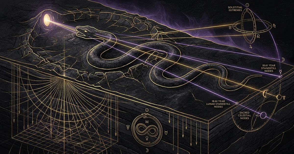 Cover illustration for treatise: Serpent Mound Ohio Archaeoastronomy Summer Solstice Sunset