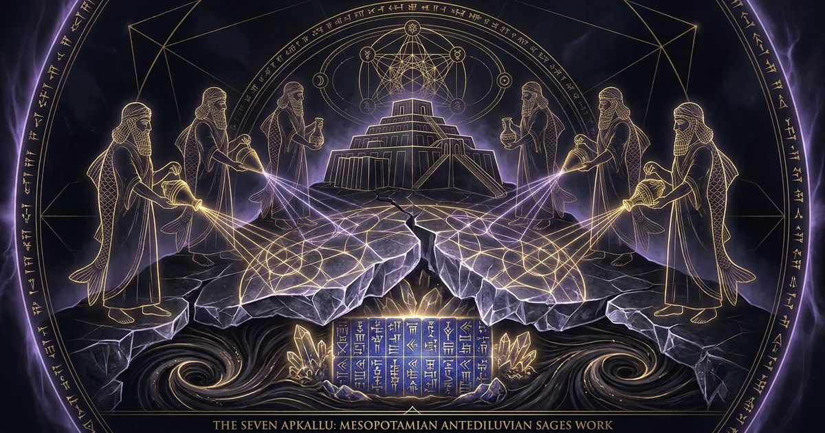 Cover illustration for treatise: Seven Apkallu Antediluvian Sages Enki Wisdom Civilizers