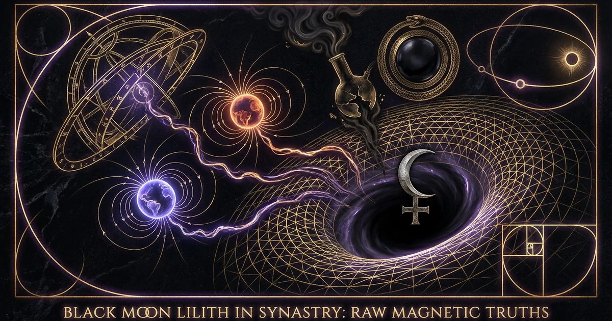 Cover illustration for treatise: Black Moon Lilith Synastry Magnetic Shadow Mechanics