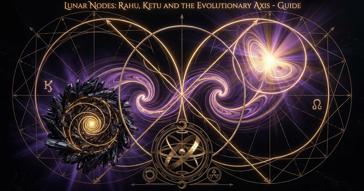 Cover illustration for treatise: Lunar Nodes Astrology: North South Node Karma Guide