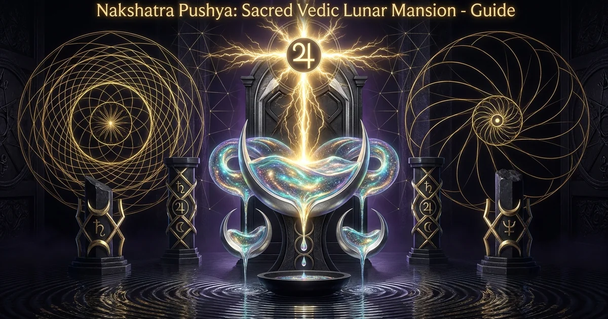 Cover illustration for treatise: Pushya Nakshatra Vedic Astrology Meaning & Esoteric Guide