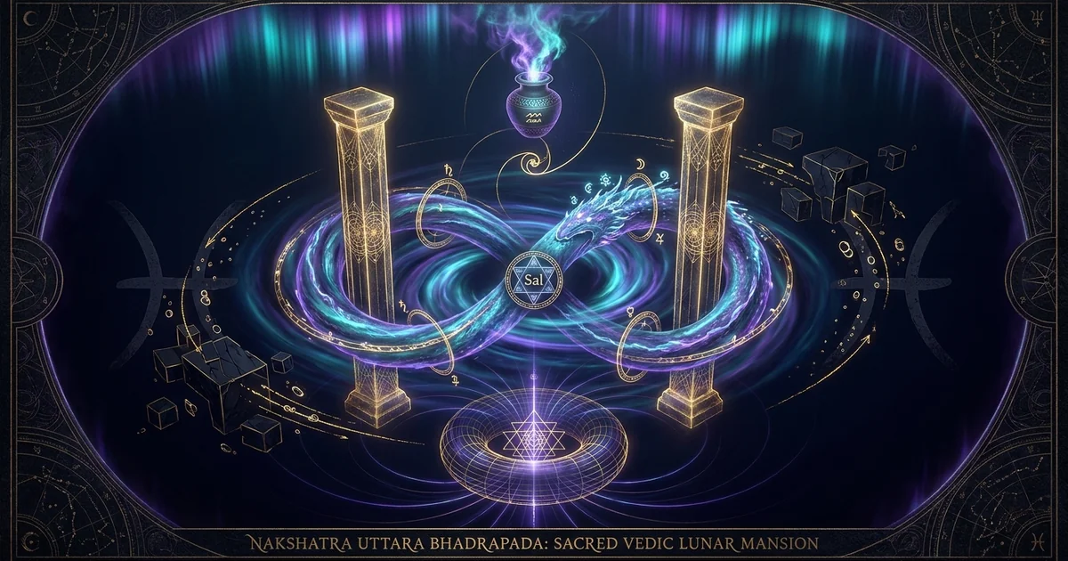 Cover illustration for treatise: Uttara Bhadrapada Nakshatra Vedic Astrology Meaning Guide