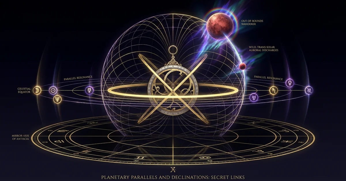 Cover illustration for treatise: Planetary Parallels Declinations Astrology: Axis Analysis