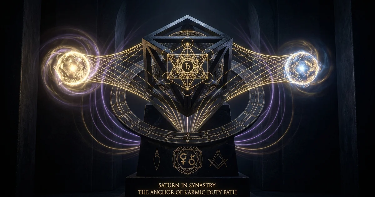 Cover illustration for treatise: Saturn Synastry Karmic Glue Commitment: Dyadic Bond