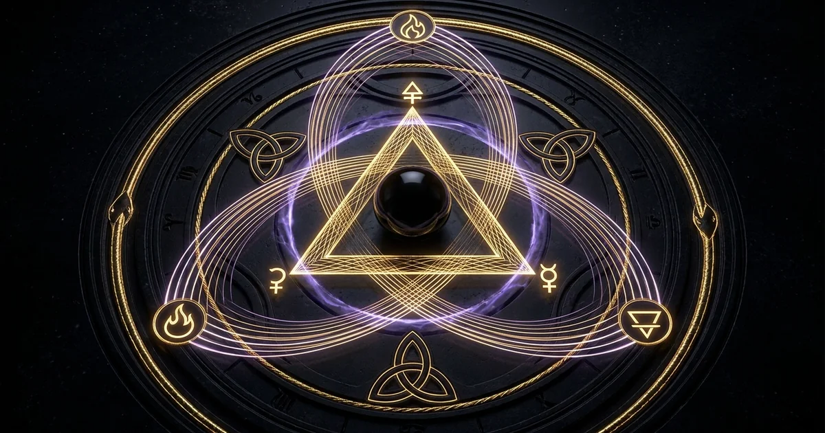 Cover illustration for treatise: Trine Aspect Astrology Elemental Harmony and Flow Dynamics