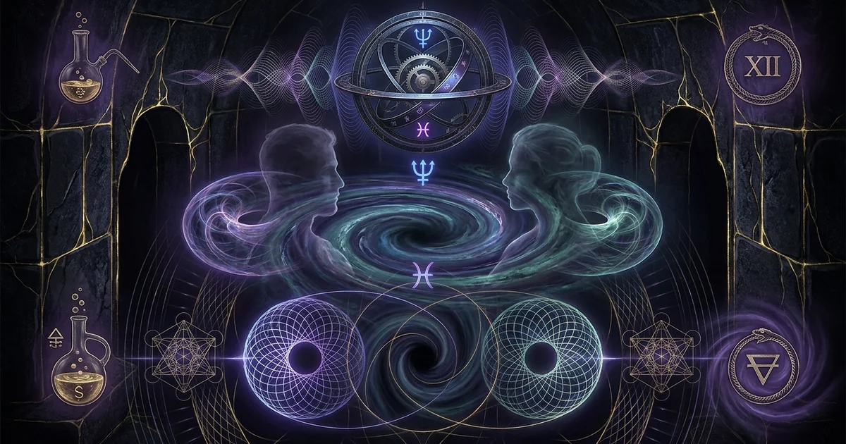 Cover illustration for treatise: Twelfth House Synastry Past Life Telepathy: Karmic Echoes