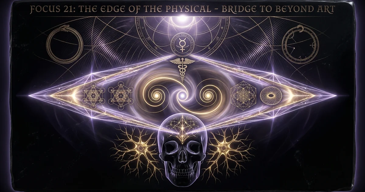 Cover illustration for treatise: The Focus 21 Edge of Physical Non Physical Bridge Monroe