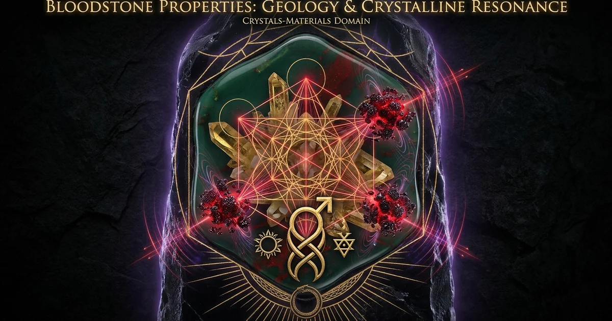 Cover illustration for treatise: Bloodstone Crystal Properties Geology Resonance: Analysis