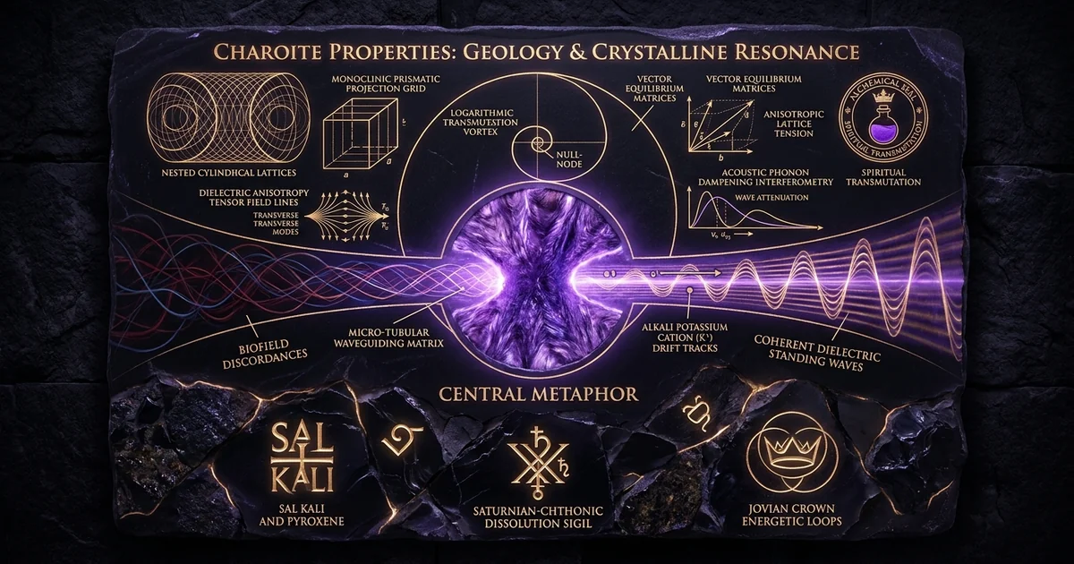 Cover illustration for treatise: Charoite Crystal Properties Geology Resonance: An Analysis