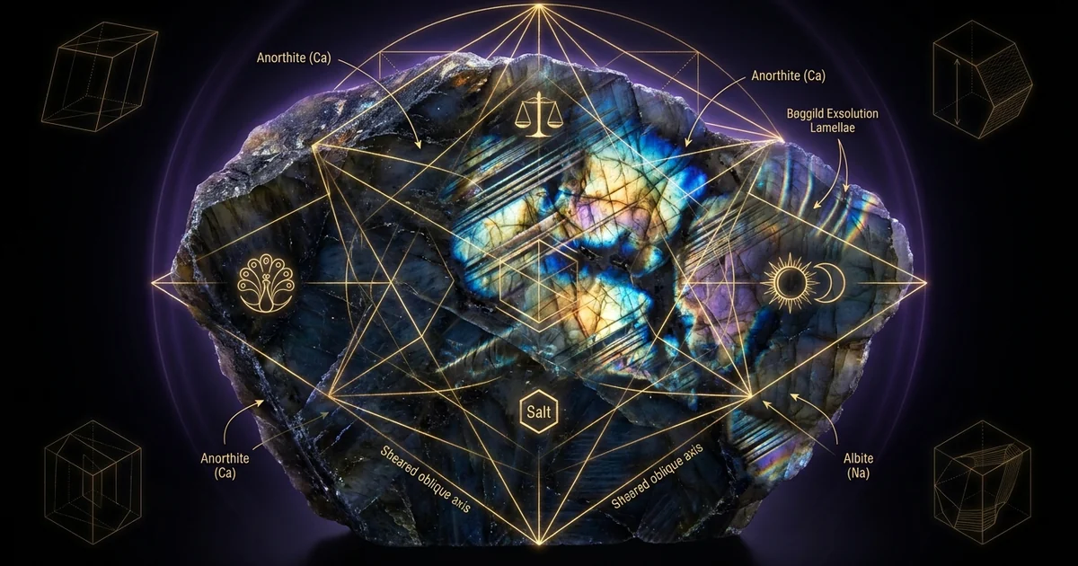 Cover illustration for treatise: Labradorite Crystal Properties Geology Resonance: A Study