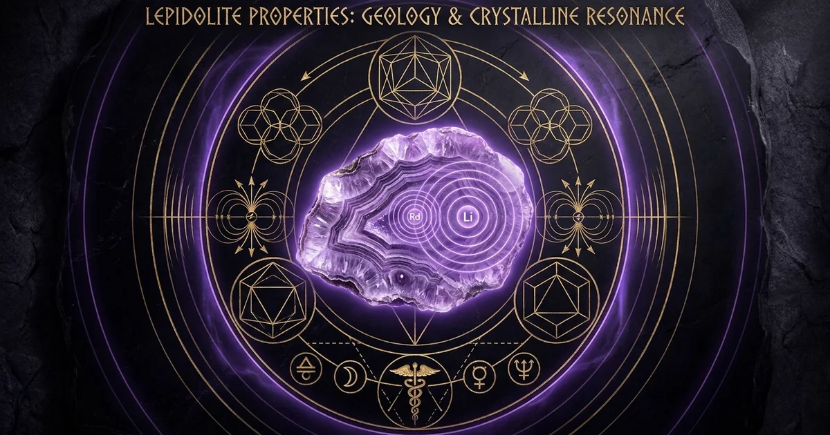 Cover illustration for treatise: Lepidolite Crystal Properties: Geology and Resonance