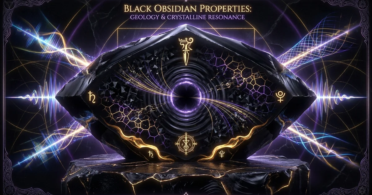 Cover illustration for treatise: Study: Black Obsidian Crystal Properties Geology Resonance