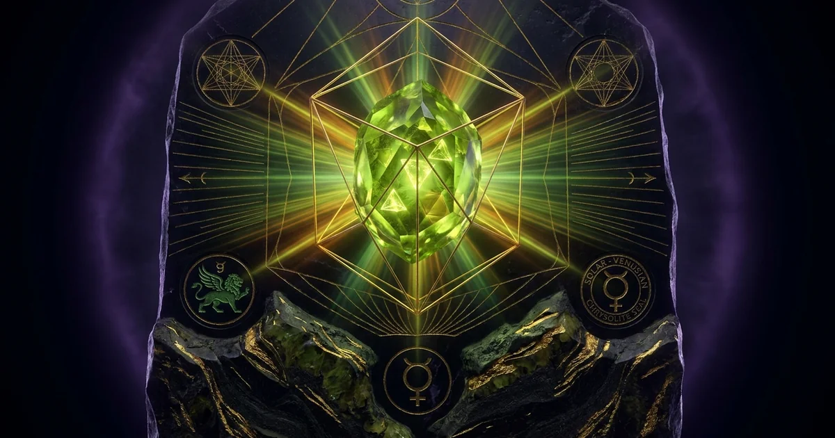 Cover illustration for treatise: Analyzing Peridot Crystal Properties Geology Resonance