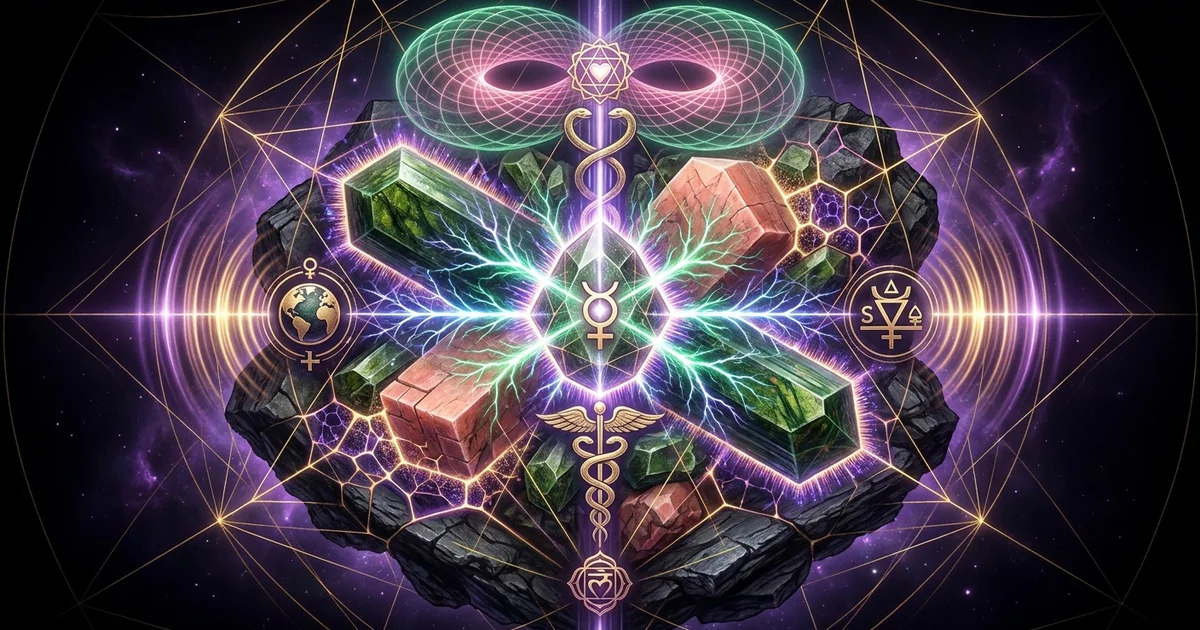 Cover illustration for treatise: Unakite Crystal Properties Geology Resonance Analysis