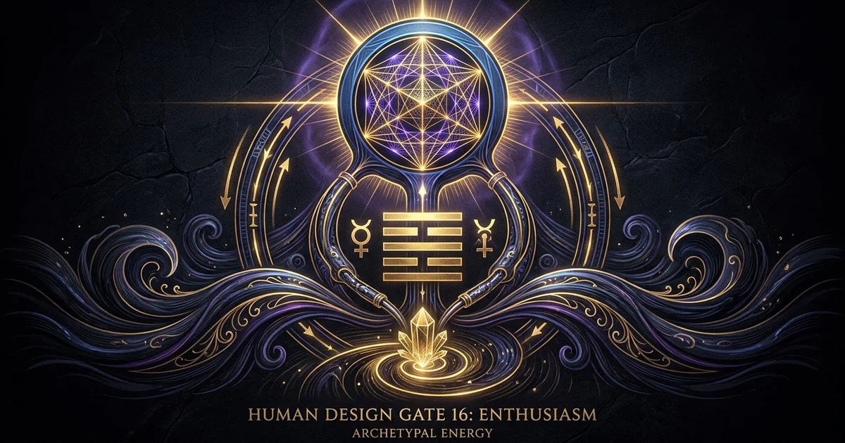 Cover illustration for treatise: Human Design Gate 16 Enthusiasm: The Mechanics of Talent