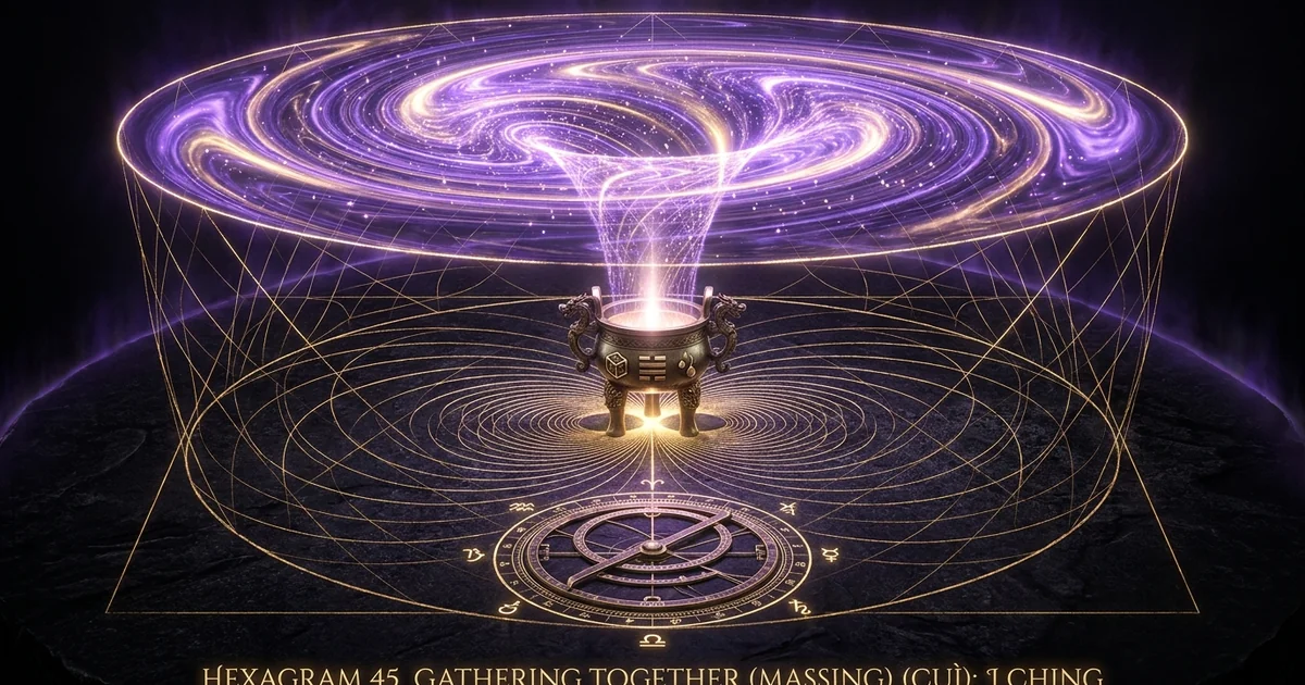 Cover illustration for treatise: Hexagram 45 Gathering Together (Massing) IChing Meaning