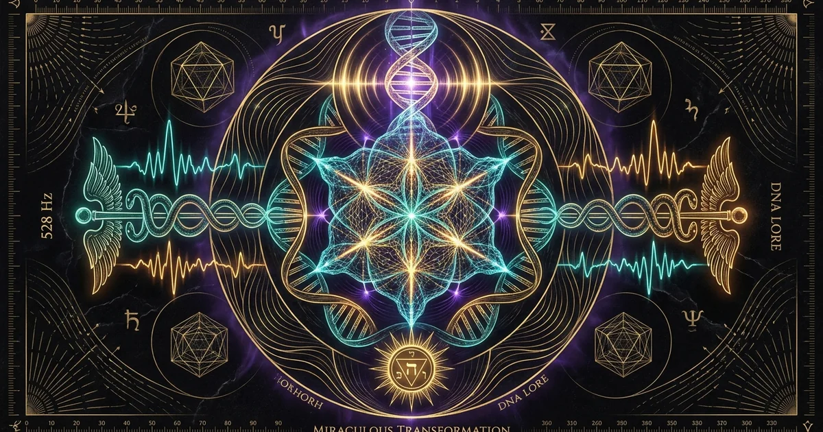 Cover illustration for treatise: 528 Hz Solfeggio Frequency DNA Repair Miracle Tone Study
