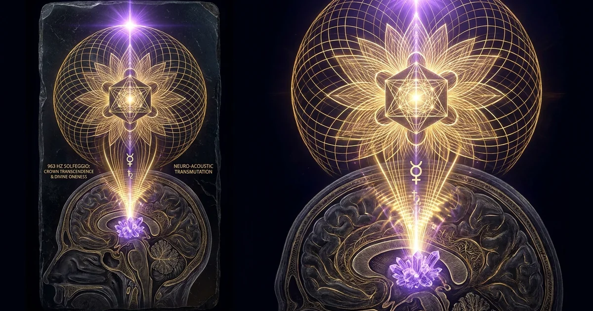 Cover illustration for treatise: 963 Hz Solfeggio Frequency: Crown Chakra Pure Consciousness