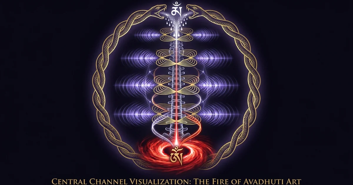 Cover illustration for treatise: Central Channel Visualization: Avadhuti Sushumna Tummo Flame