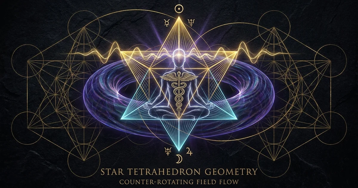 Cover illustration for treatise: Star Tetrahedron Geometry Merkaba Counter Rotating Energy