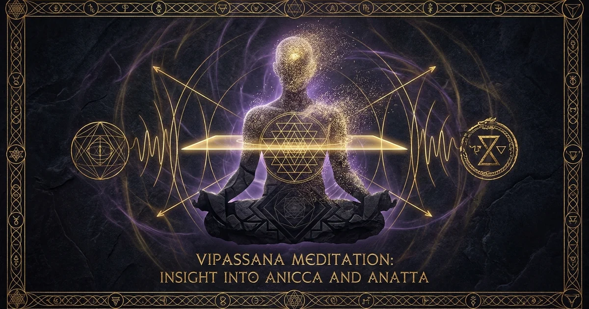 Cover illustration for treatise: Vipassana Insight Meditation Anicca Dukkha Anatta Somatic