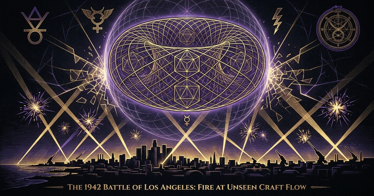 Cover illustration for treatise: Battle Of Los Angeles 1942 Anti Aircraft Barrage Luminous