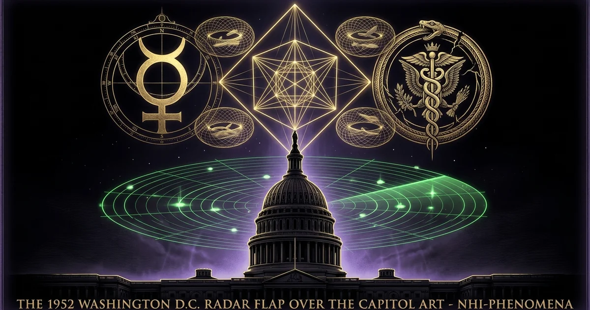 Cover illustration for treatise: 1952 Washington DC Radar Visual Flap Over Whitehouse Capitol