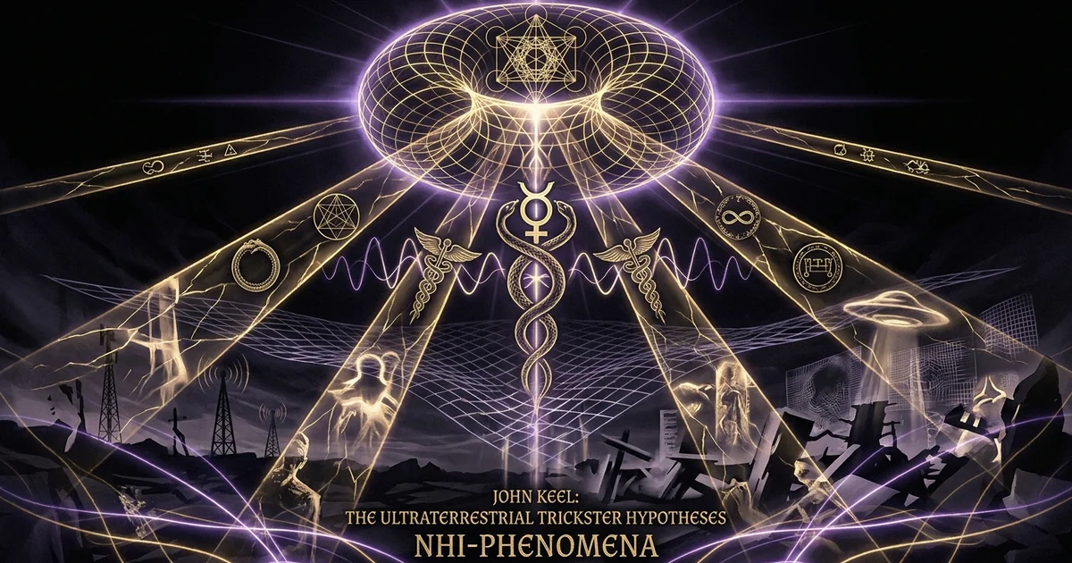 Cover illustration for treatise: John Keel Ultraterrestrial Hypothesis Mothman Trickster