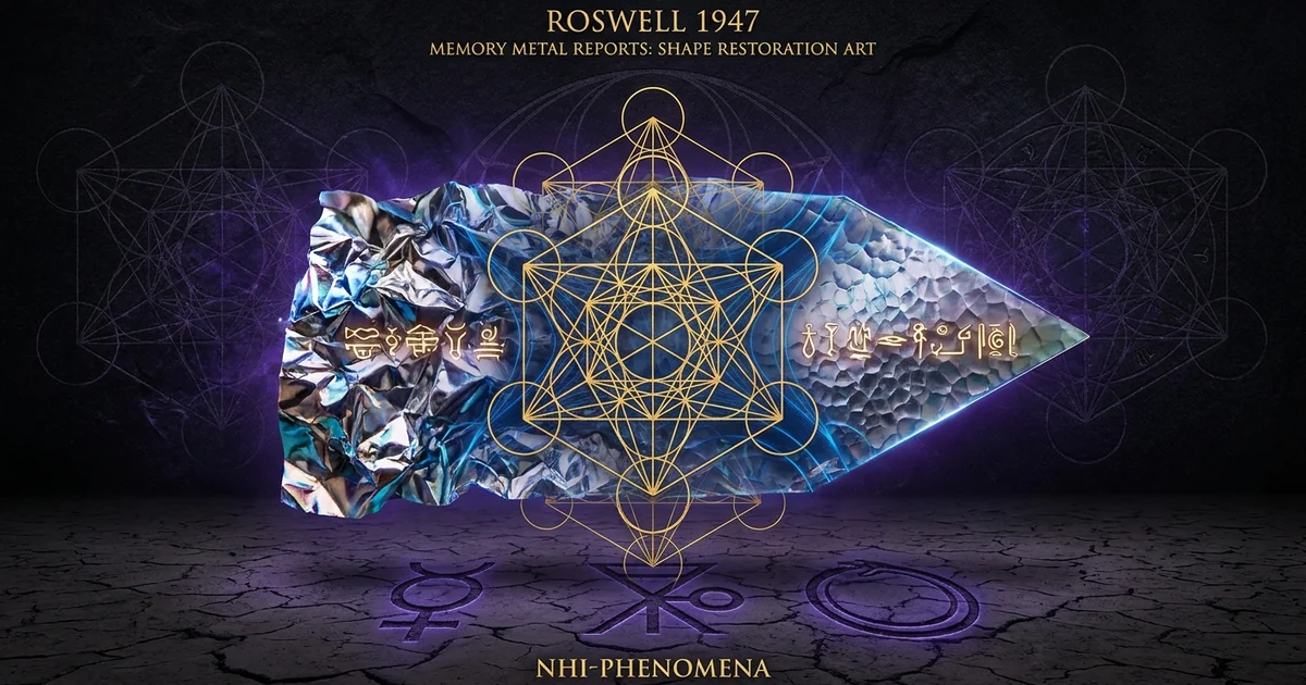 Cover illustration for treatise: Roswell 1947 Memory Metal: Nitinol Debris & Jesse Marcel