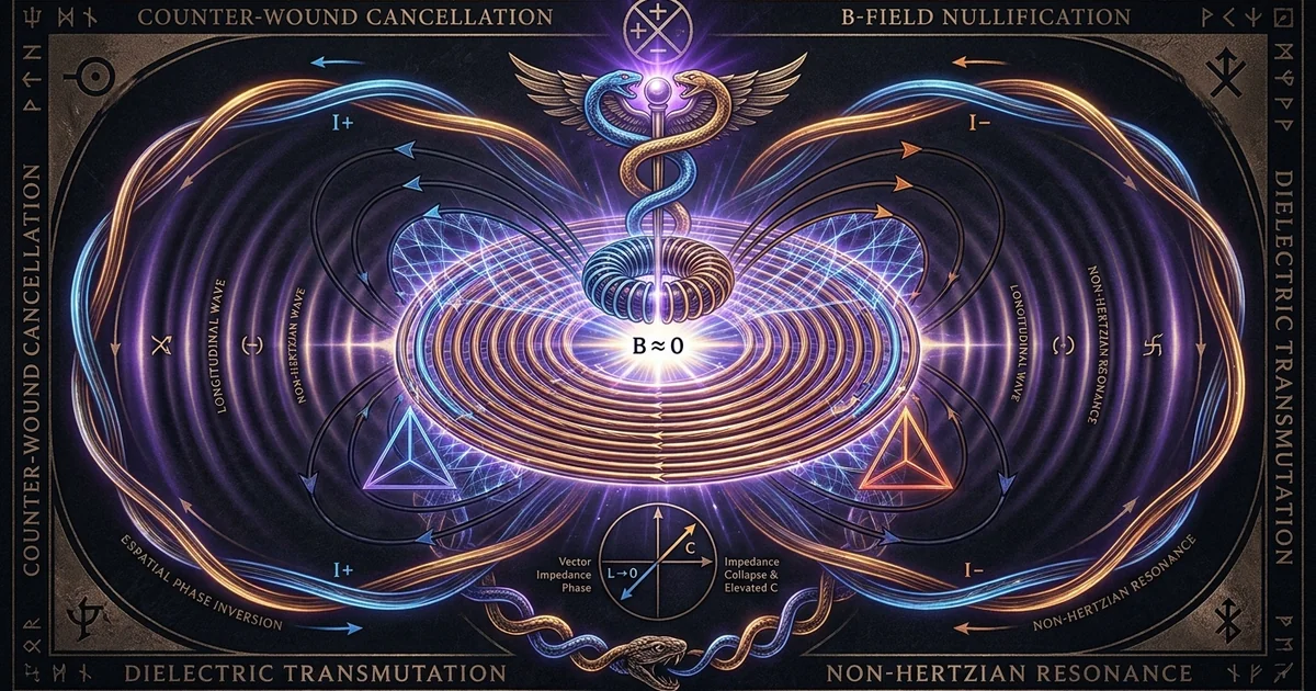 Cover illustration for treatise: On Bifilar Coil Tesla Patent 512340 Magnetic Cancellation