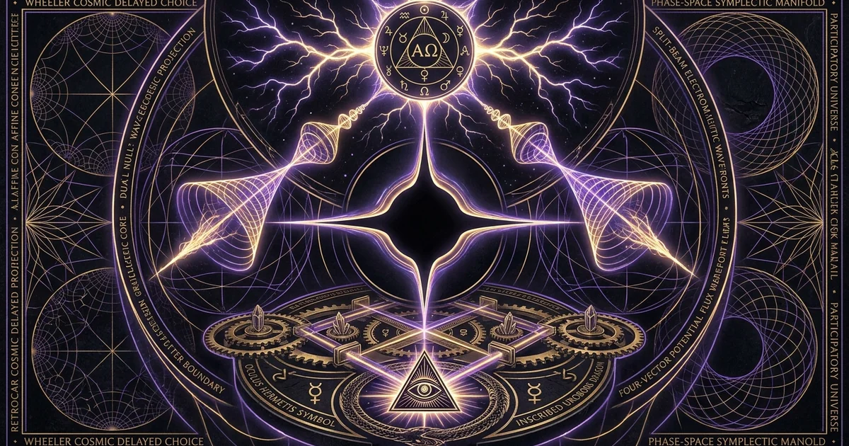 Cover illustration for treatise: Wheeler Delayed Choice Experiment Cosmic Scale Quasar Light