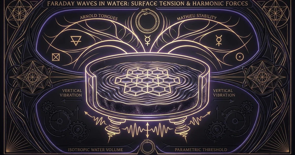 Cover illustration for treatise: Faraday Waves Water Surface Tension Subharmonic Resonance