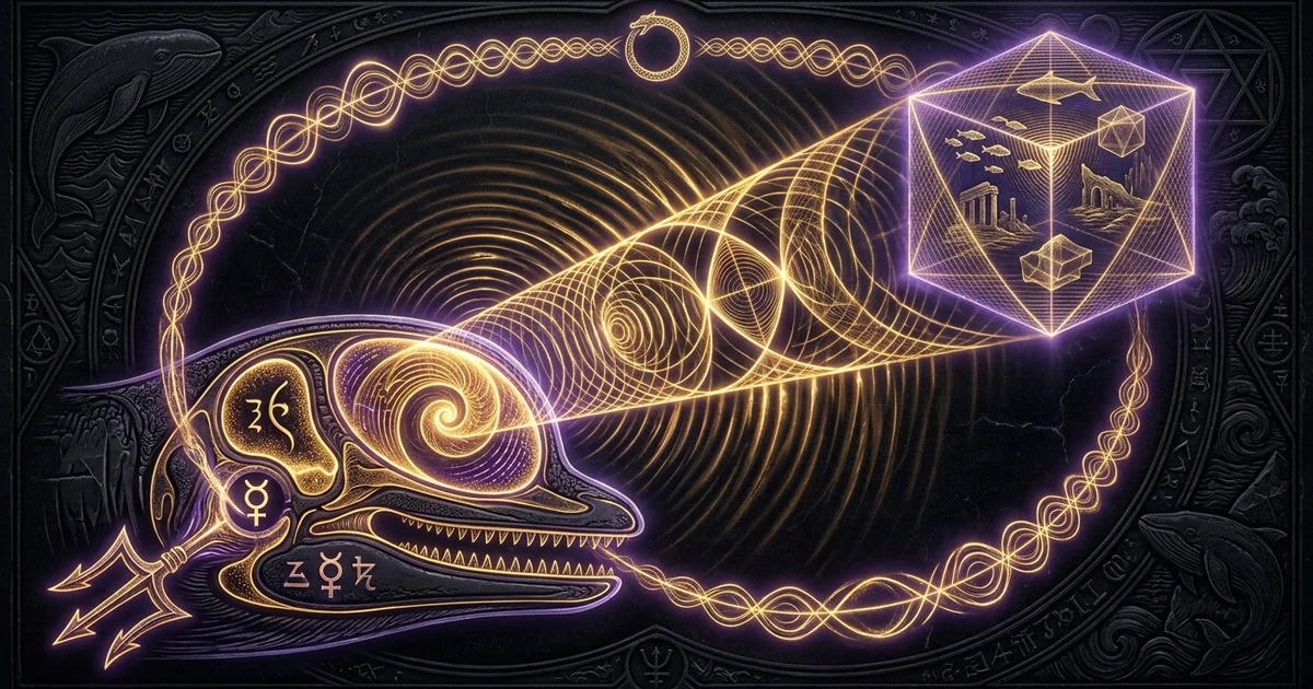Cover illustration for treatise: Dolphin Biosonar Melon AcousticLens Echolocation PhasedArray