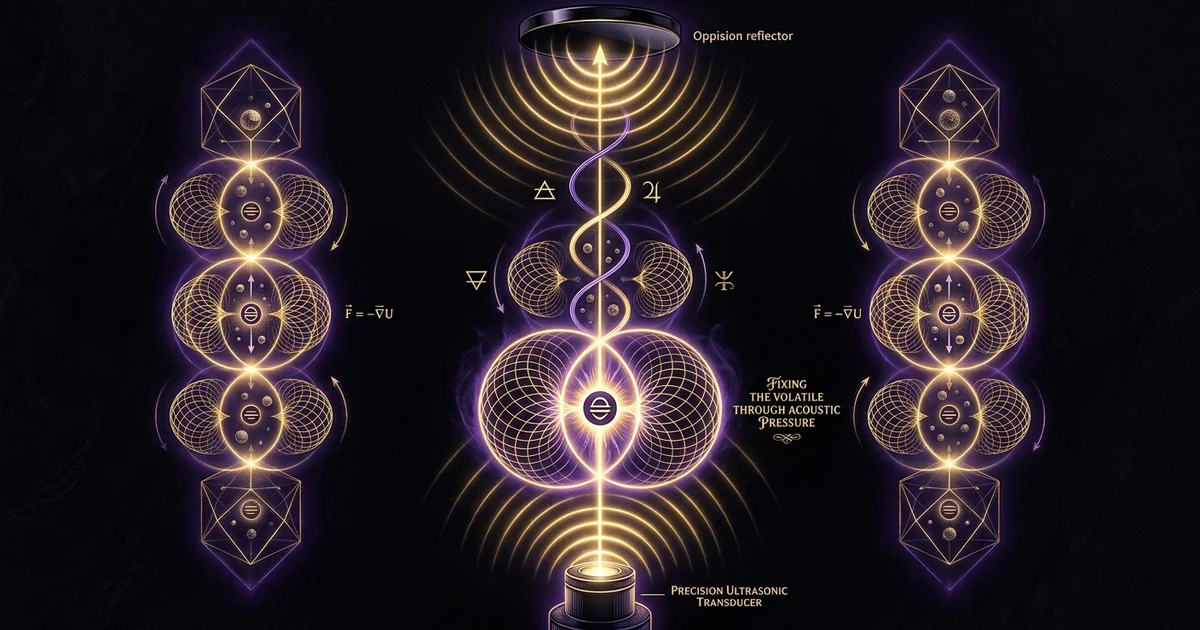 Cover illustration for treatise: Single Axis Acoustic Levitator Standing Wave Ultrasonic
