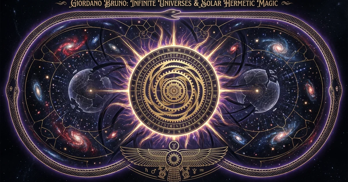 Cover illustration for treatise: Giordano Bruno Infinite Worlds Hermetic Solar Magic