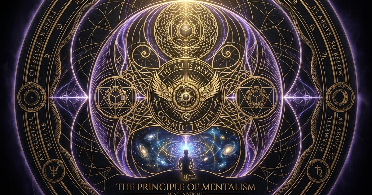 Cover illustration for treatise: Kybalion Principle of Mentalism: The All Is Mind Universe