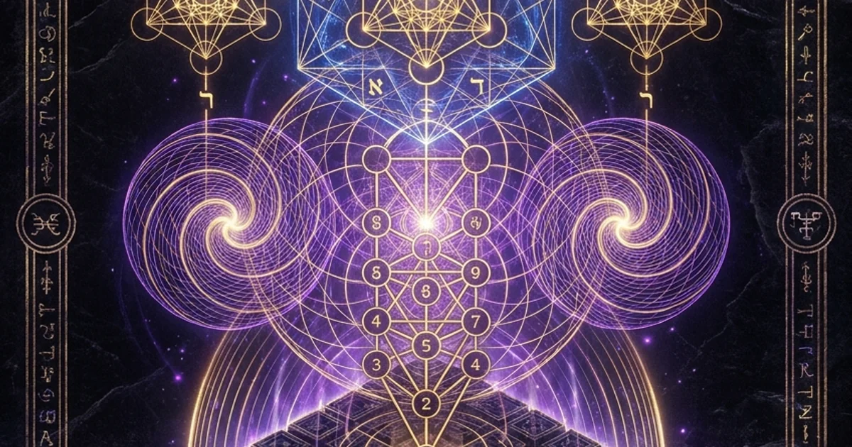 Cover illustration for treatise: Four Kabbalistic Worlds Atziluth Beriah Yetzirah Assiah