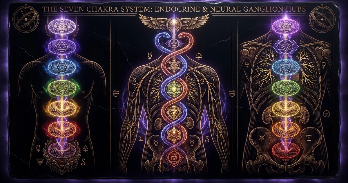Cover illustration for treatise: Seven Chakra System Endocrine Glands Neural Plexus Subtle