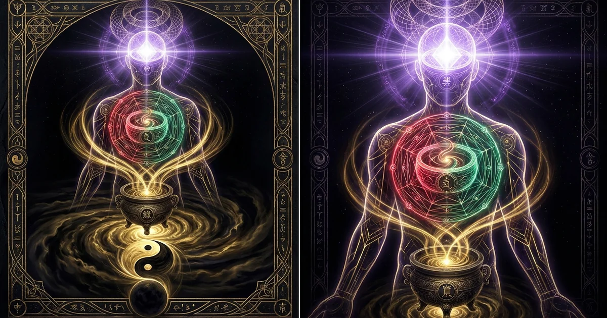 Cover illustration for treatise: Tan Tien Lower Middle Upper Dantian Daoist Internal Alchemy