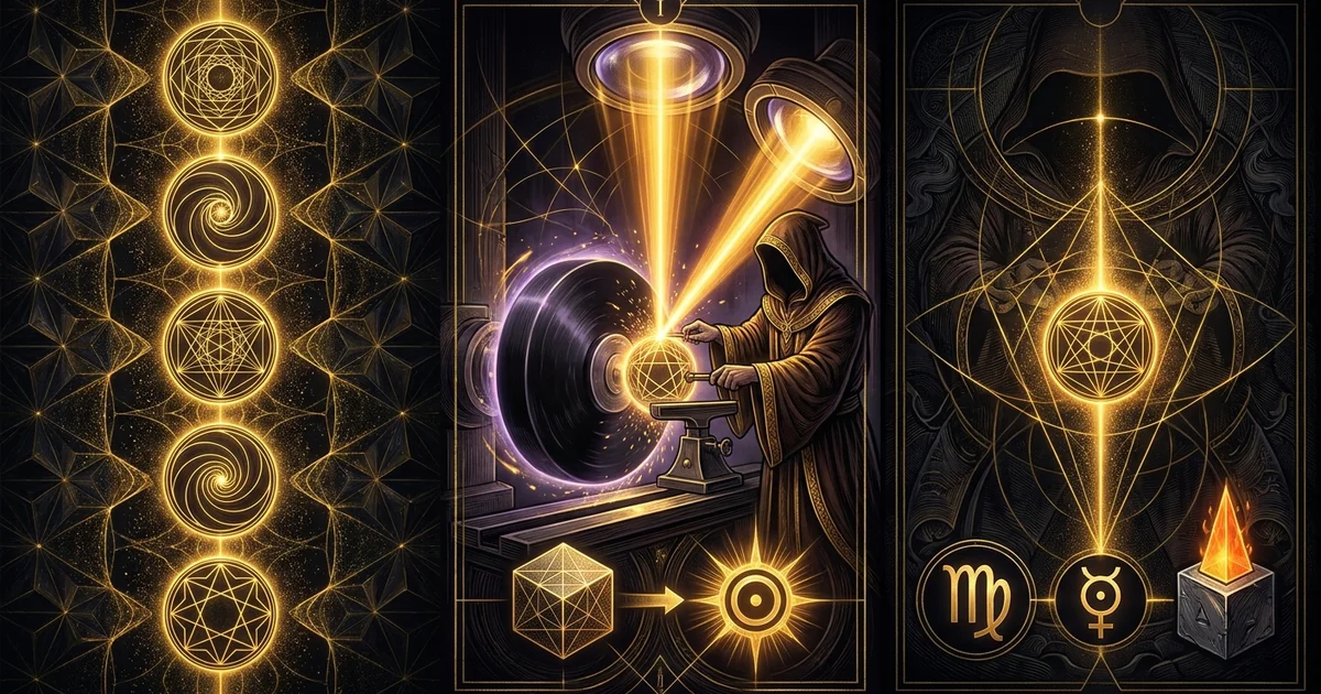 Cover illustration for treatise: Eight of Pentacles Tarot Meaning: The Science of Mastery