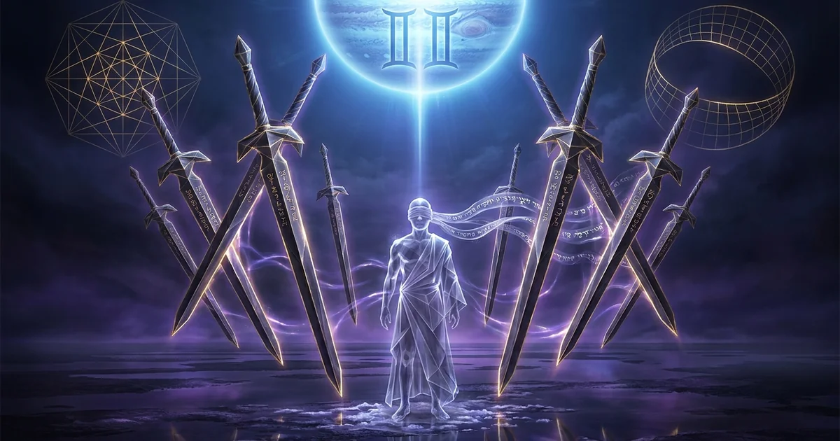 Cover illustration for treatise: Eight of Swords Tarot Meaning: Dismantling Mental Traps