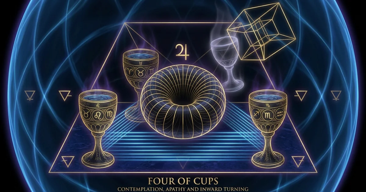 Cover illustration for treatise: Four of Cups Tarot Meaning: Psychic Satiation and Stasis