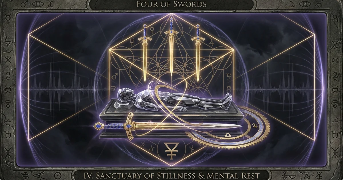 Cover illustration for treatise: Four of Swords Tarot Meaning: Architecture of Stillness