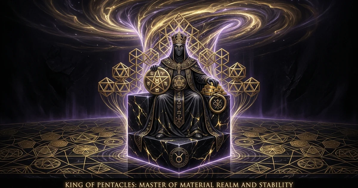 Cover illustration for treatise: The King of Pentacles Tarot Meaning: Sovereign Materiality
