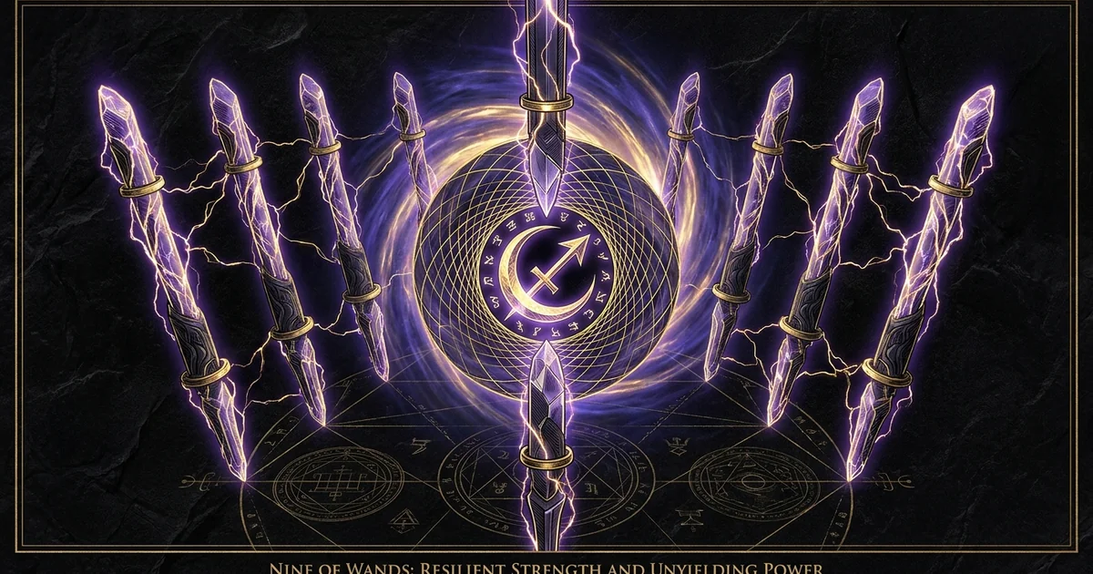 Cover illustration for treatise: Nine of Wands Tarot Meaning: Metaphysics of Endurance